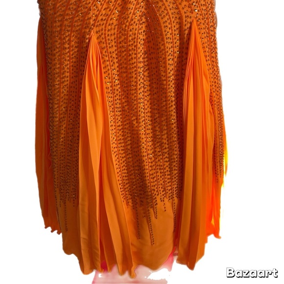 Womens Bright Orange Sequins Gown Size 4 Lace Up Back Crinoline Bottom - Picture 5 of 6